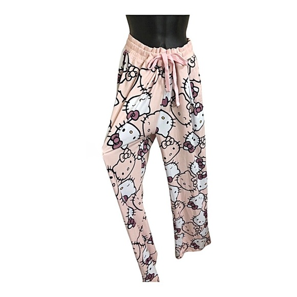 Hello Kitty pink logo drawstring waist cotton loungewear pajama pants size large - Picture 7 of 12